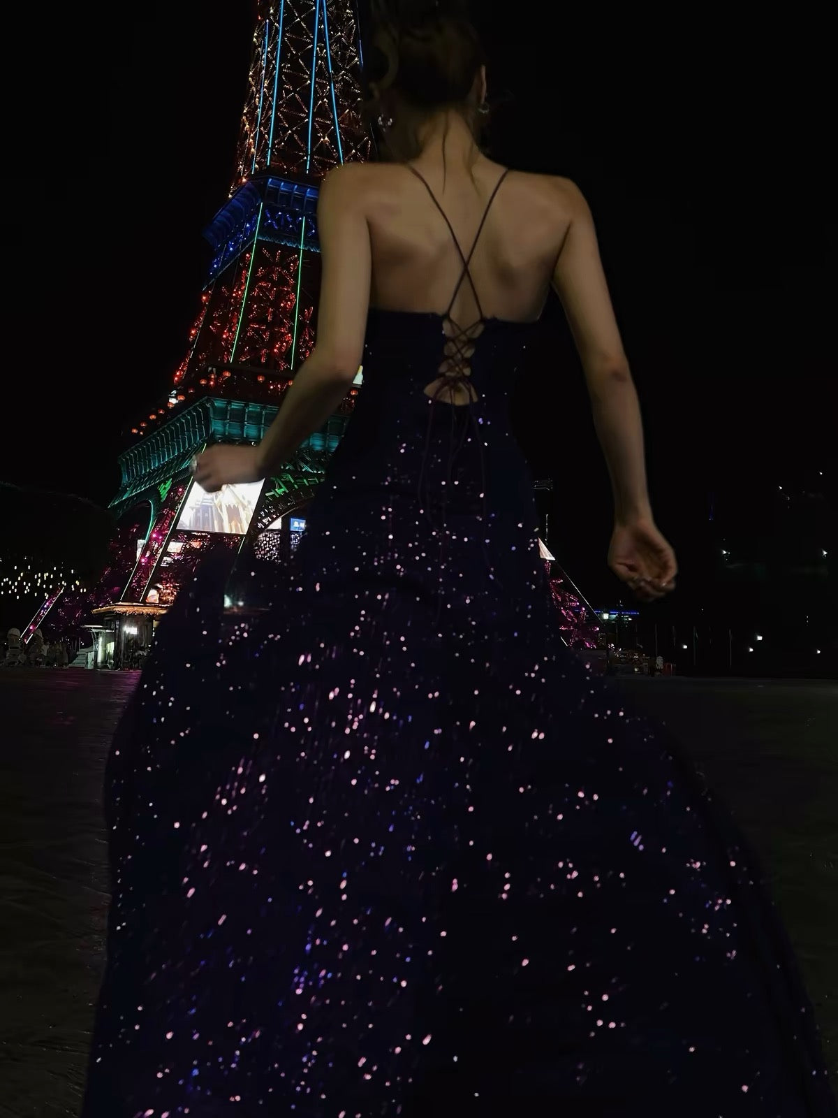 Spaghetti Strap Purple Sequin Prom Dress A Line Formal Dress  J9910