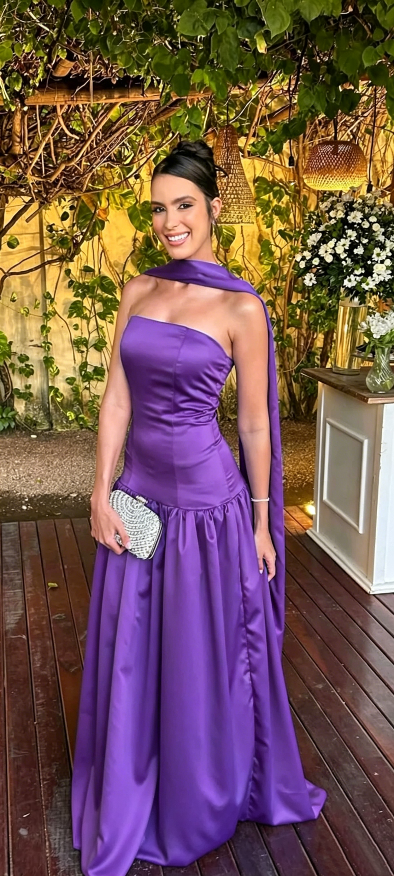 Robe de bal bustier violette en satin avec appliques, robe de soirée formelle J9413