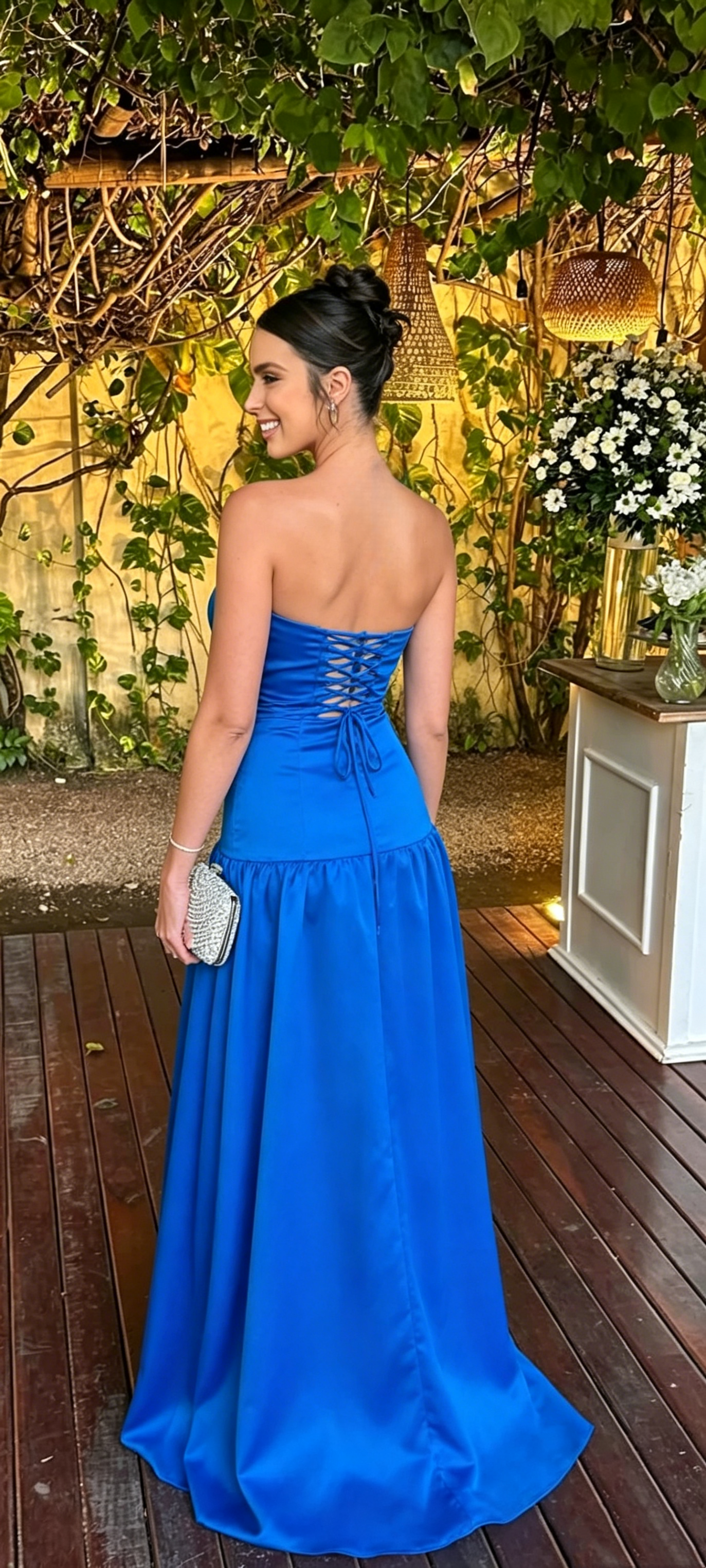 Robe de bal bustier violette en satin avec appliques, robe de soirée formelle J9413