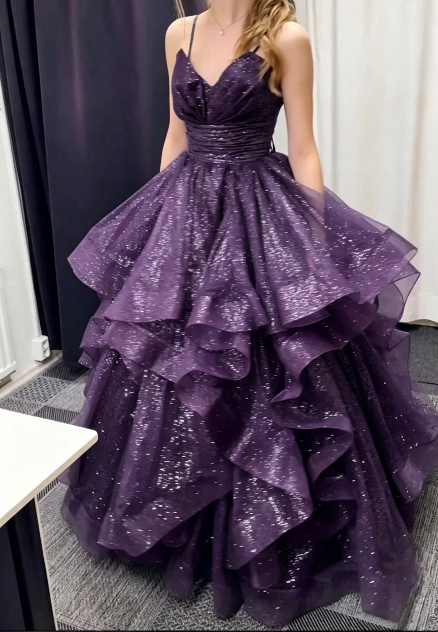 Spaghetti Strap Emerald Green Tulle Prom Dress Sparkle Evening Dress J9986