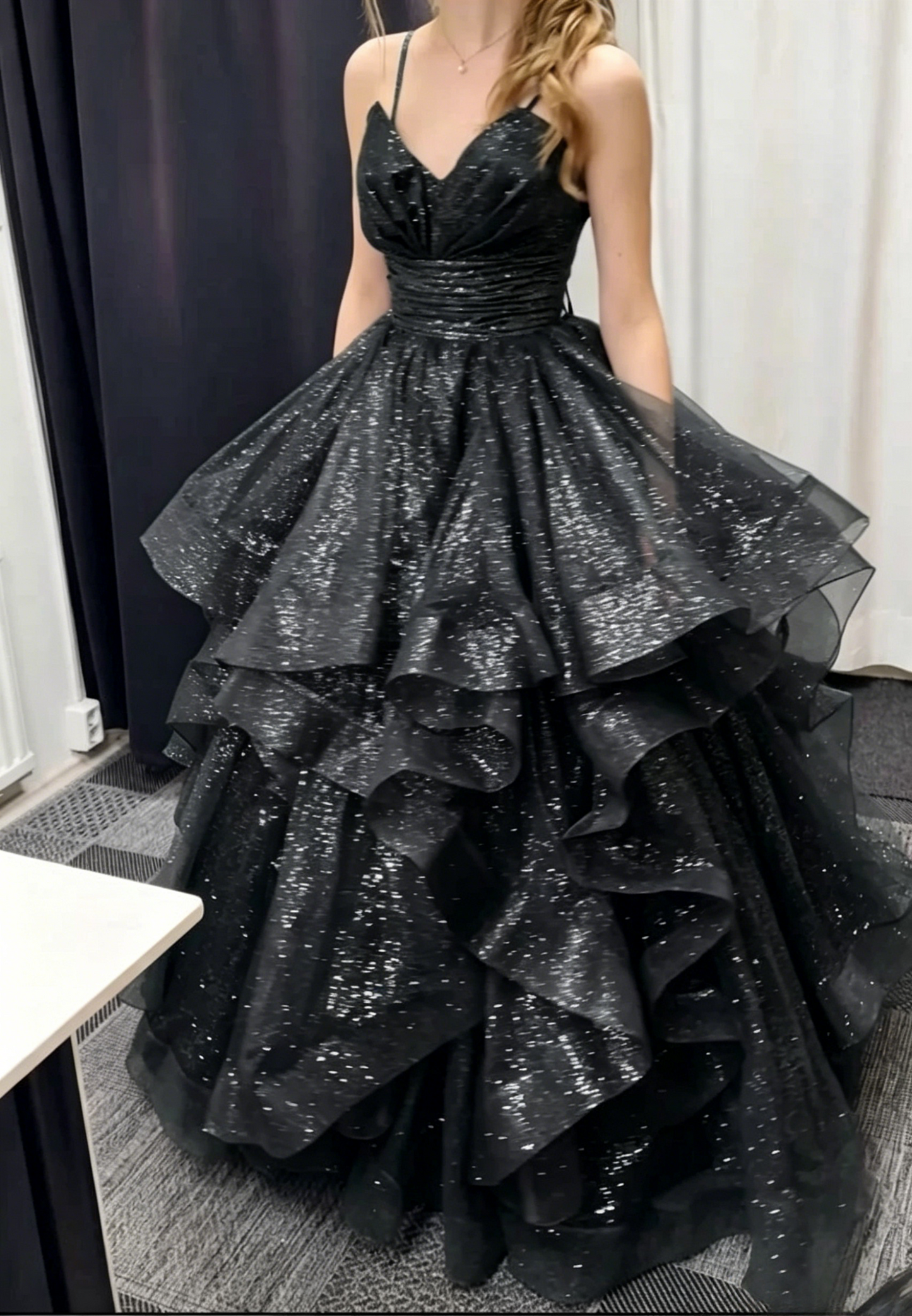 Spaghetti Strap Emerald Green Tulle Prom Dress Sparkle Evening Dress J9986