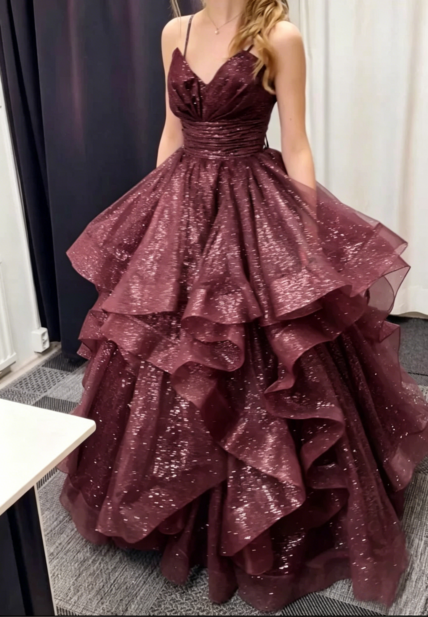 Spaghetti Strap Emerald Green Tulle Prom Dress Sparkle Evening Dress J9986
