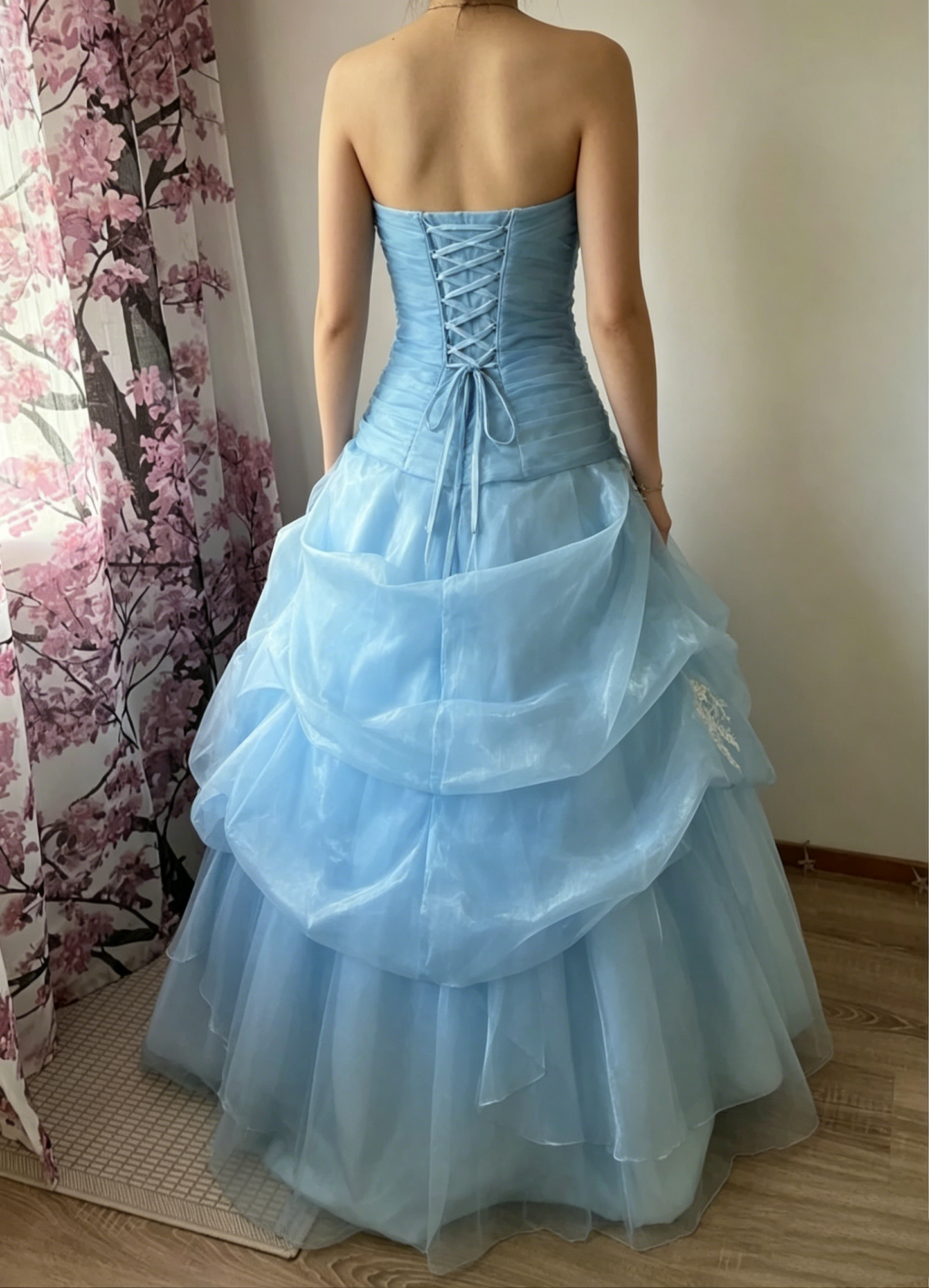 Trägerloses silbernes Vintage-Abendkleid, A-Linie, Geburtstagskleid J9370