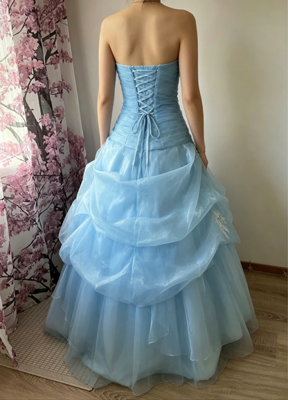 Trägerloses silbernes Vintage-Abendkleid, A-Linie, Geburtstagskleid J9370