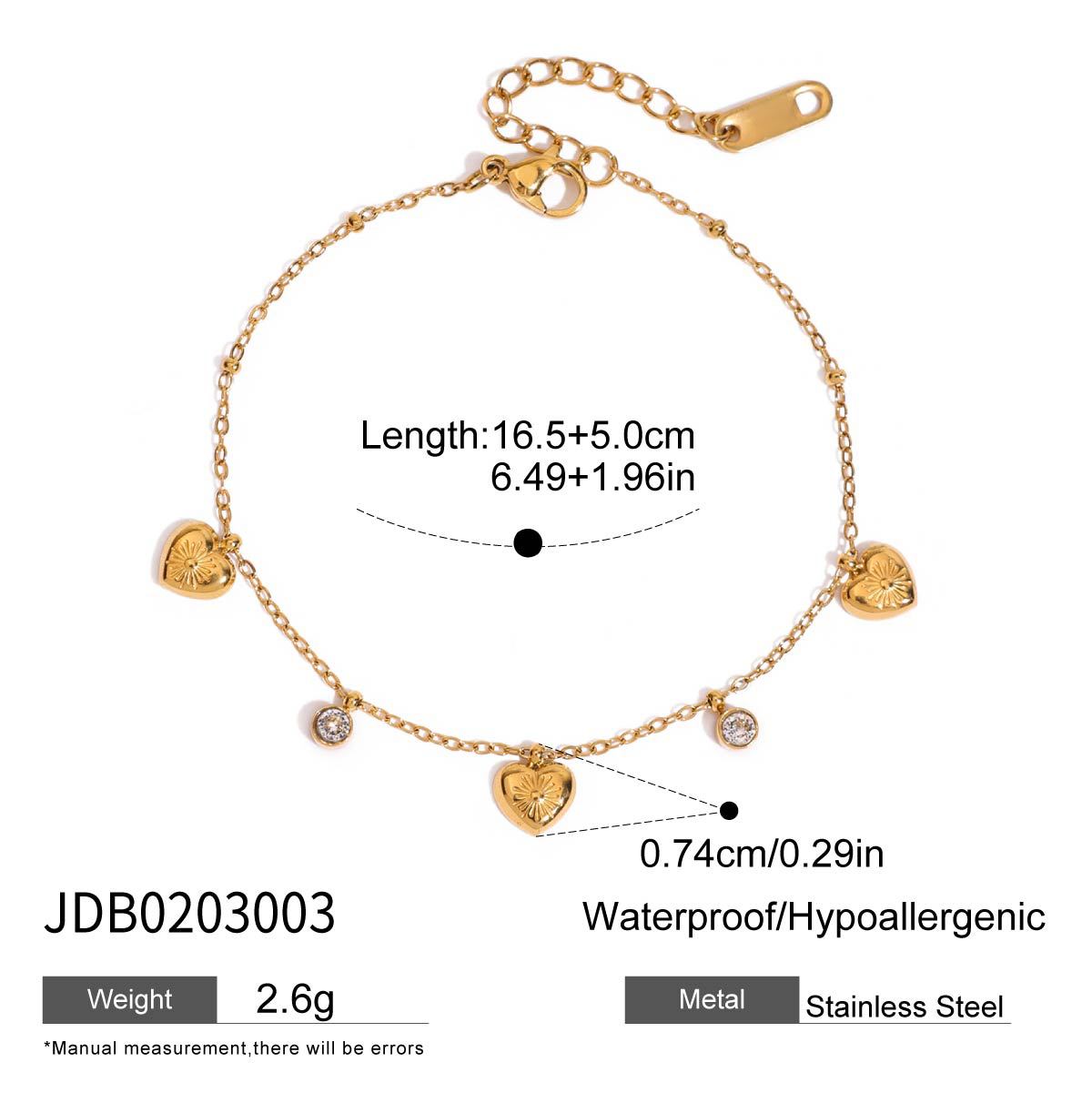 Bracelet en acier inoxydable avec zircons et motif cœur et papillon G40