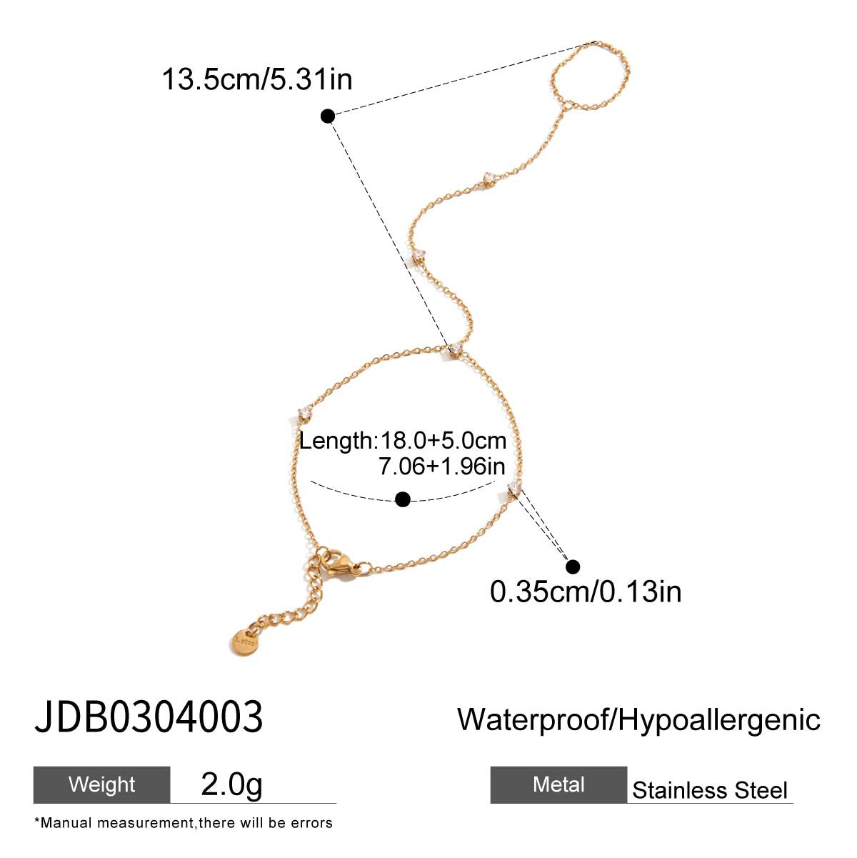 Bracelet en acier inoxydable doré avec strass G38