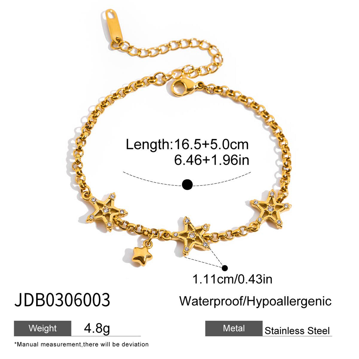 Bow Star Design Gold Stainless Steel Bracelet G33