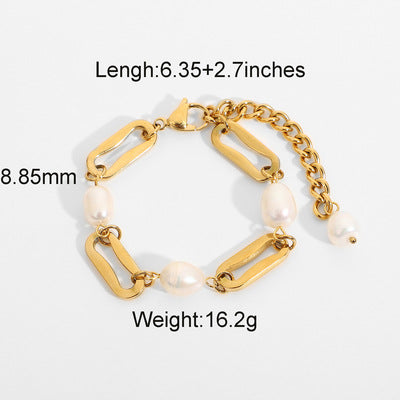 Bracelet en acier inoxydable doré et perle, forme spéciale G39