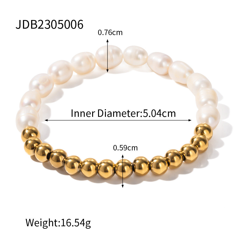 Bracelet en acier inoxydable doré et perle, forme spéciale G39