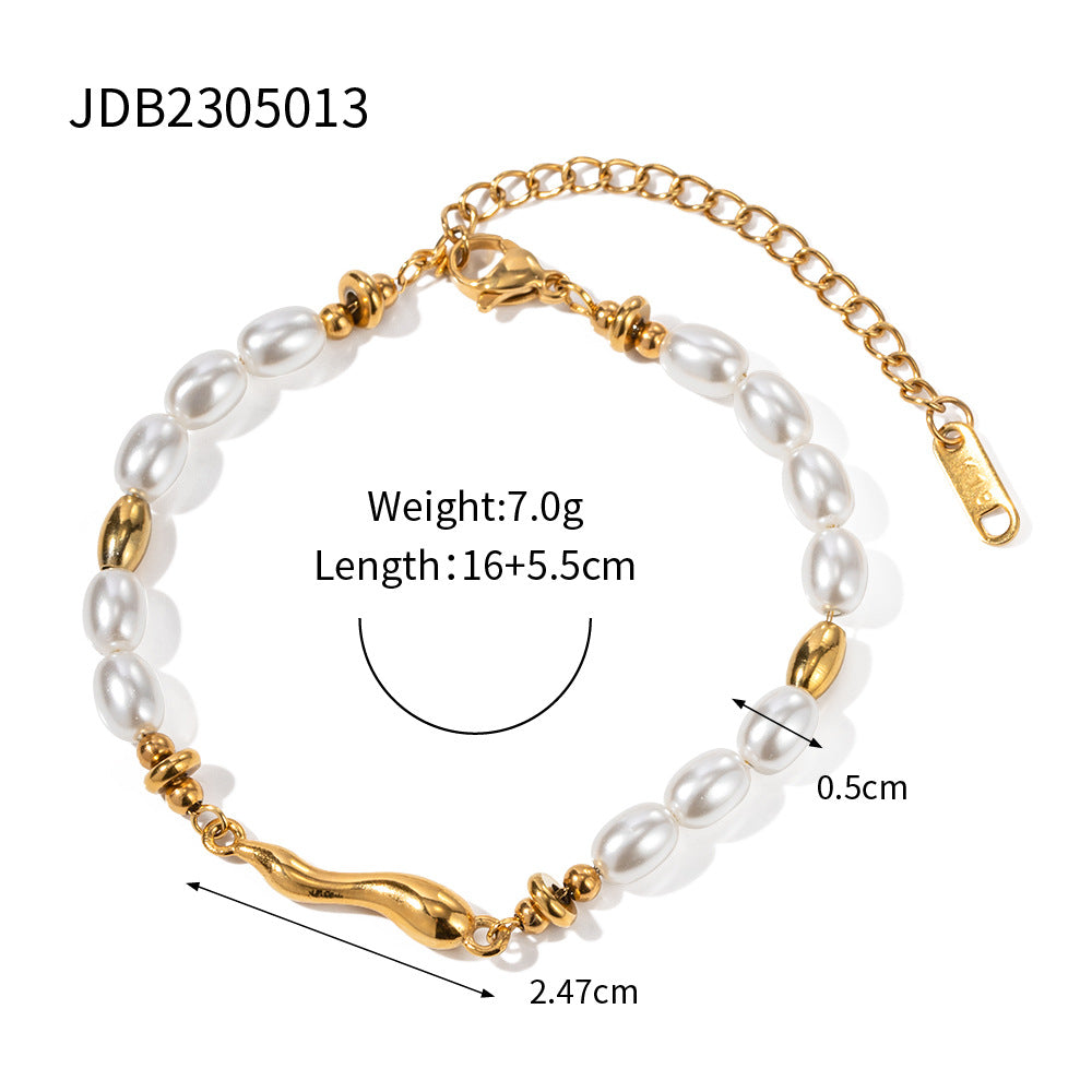 Bracelet en acier inoxydable doré et perle, forme spéciale G39