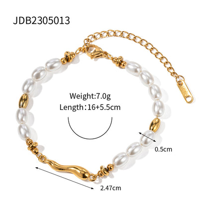 Bracelet en acier inoxydable doré et perle, forme spéciale G39