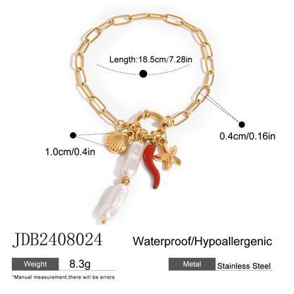 Bracelet en acier inoxydable doré et perle, forme spéciale G39