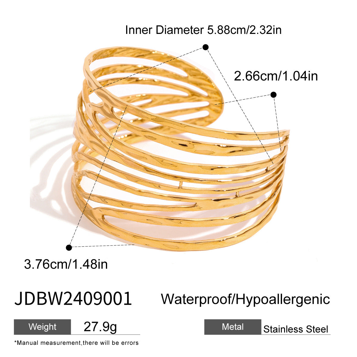Stainless Steel Open Bracelet Irregular Lines Multi-layer Retro Bracelet G35
