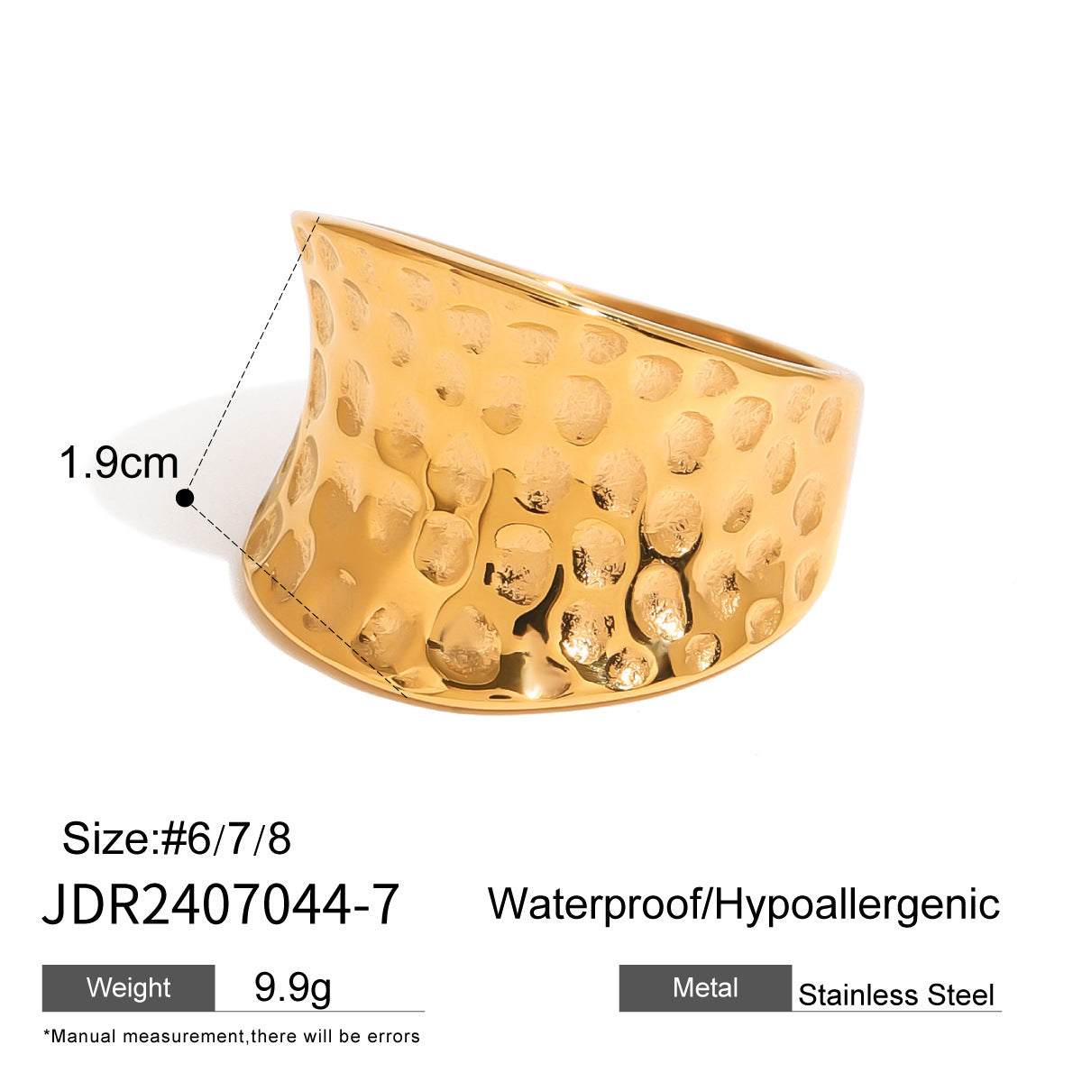 Bague irrégulière en acier inoxydable doré, bague réglable G20