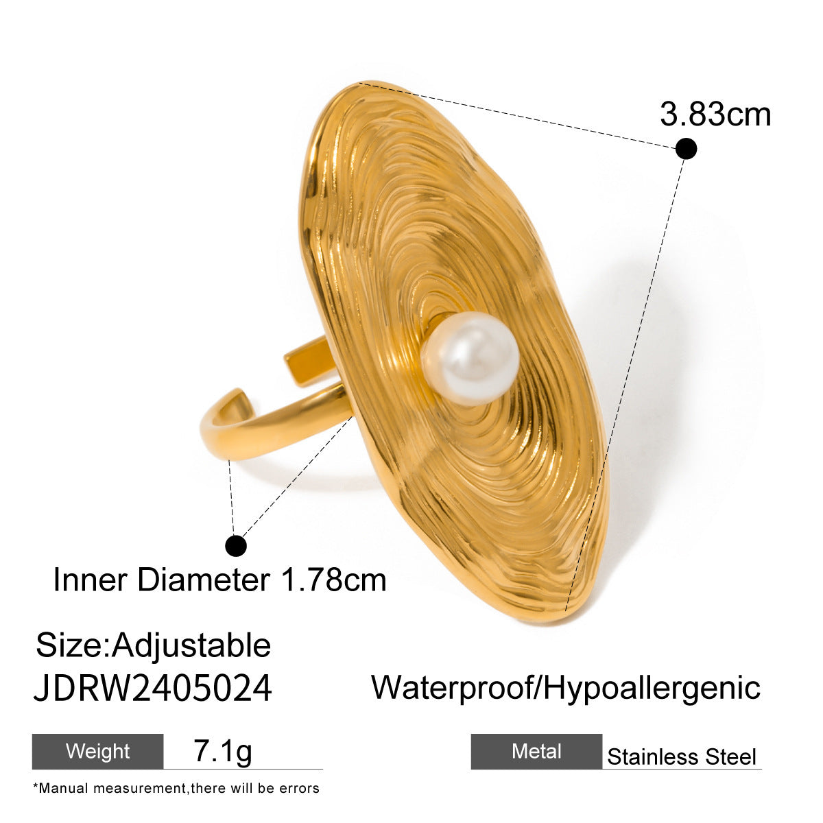 Bague irrégulière en acier inoxydable doré, bague réglable G20