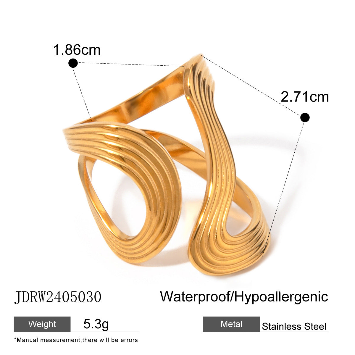 Bague ouverte en or creux à ligne irrégulière G12