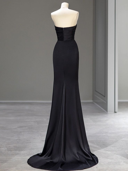 Sweetheart Black Mermaid Evening Dress Strapless Long Prom Dress 2435