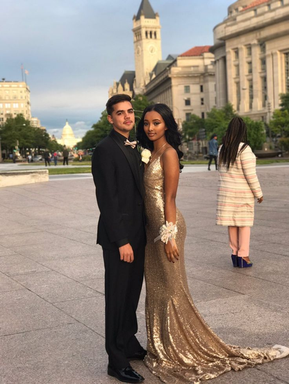 Robe de soirée sirène longue à paillettes champagne 2457