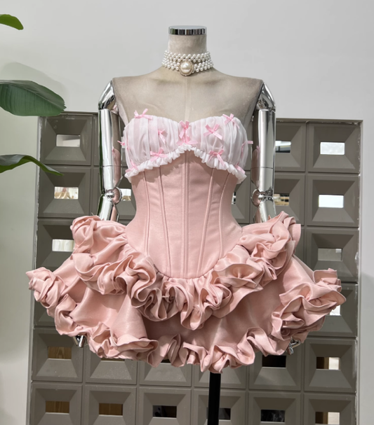 Strapless Princess Short Tutu Dress with Bow  Birthday Party Dress  L85