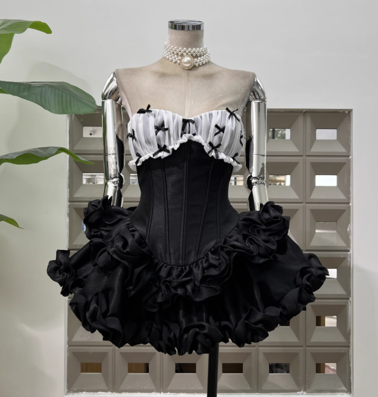 Strapless Princess Short Tutu Dress with Bow  Birthday Party Dress  L85