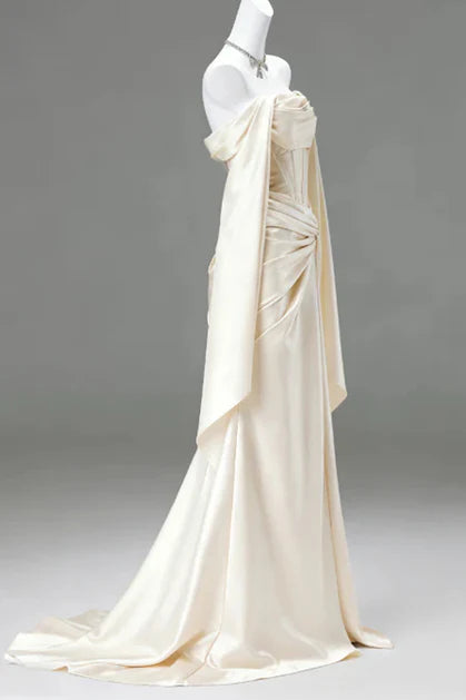 Light Champagne Long Prom Dress Satin Evening Dress  J9725