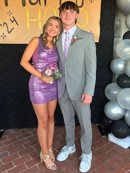 Lilac Sequin Sheath Mini Homecoming Dress  J11636