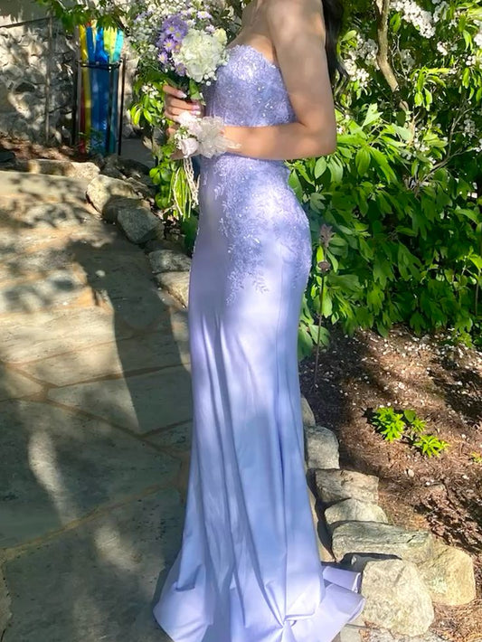 Mermaid Lilac Satin Strapless Prom Dresses Evening Dress  J10366