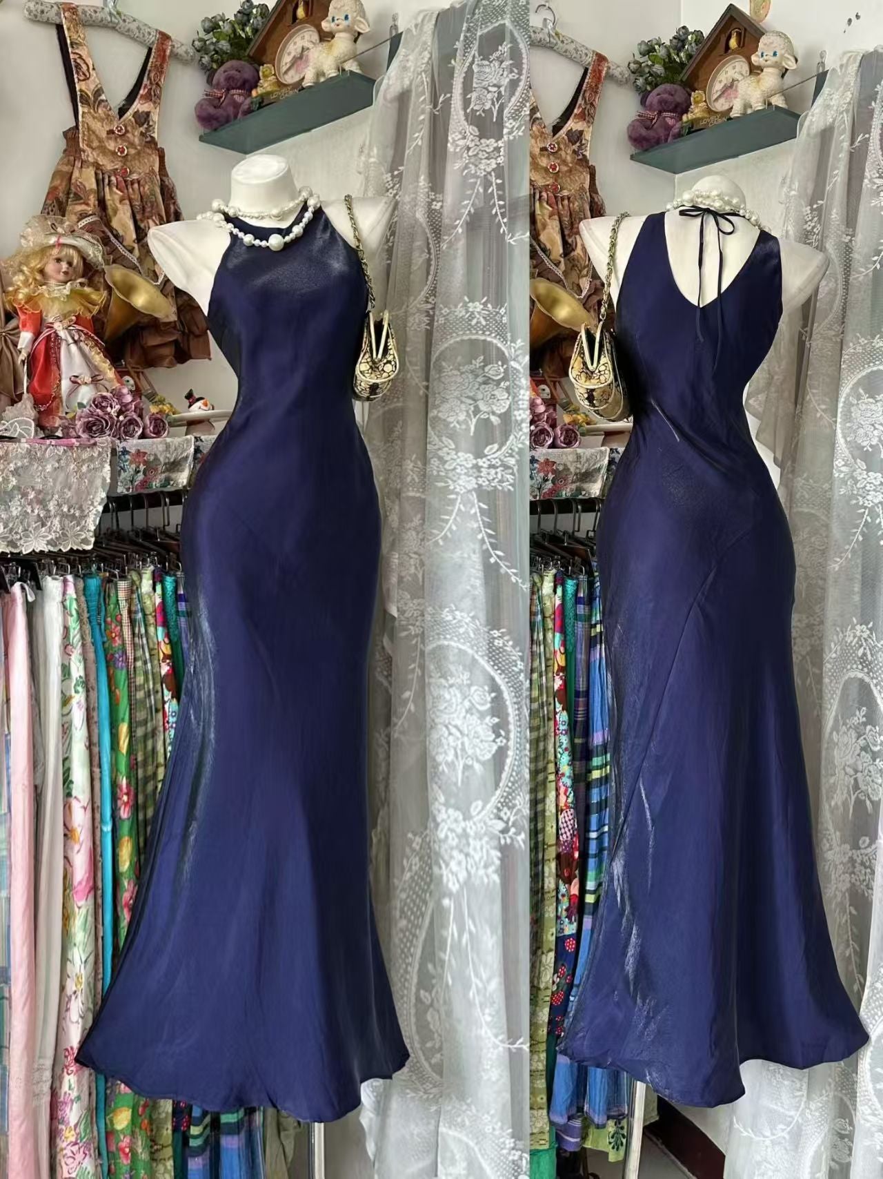 Mermaid Navy Blue Formal Evening Dress Birthday Dress  J11003