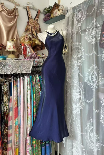 Mermaid Navy Blue Formal Evening Dress Birthday Dress  J11003
