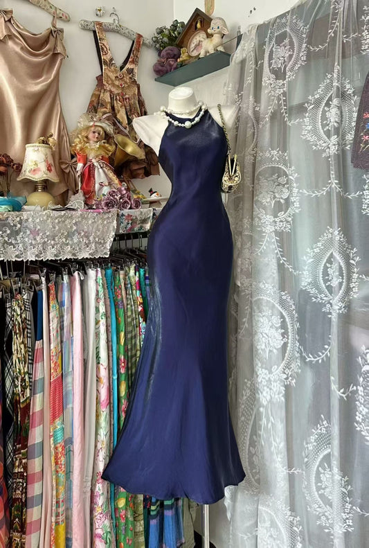 Mermaid Navy Blue Formal Evening Dress Birthday Dress  J11003