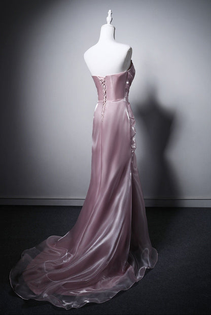 Robe de bal bustier violette en satin avec appliques, robe de soirée formelle J9413