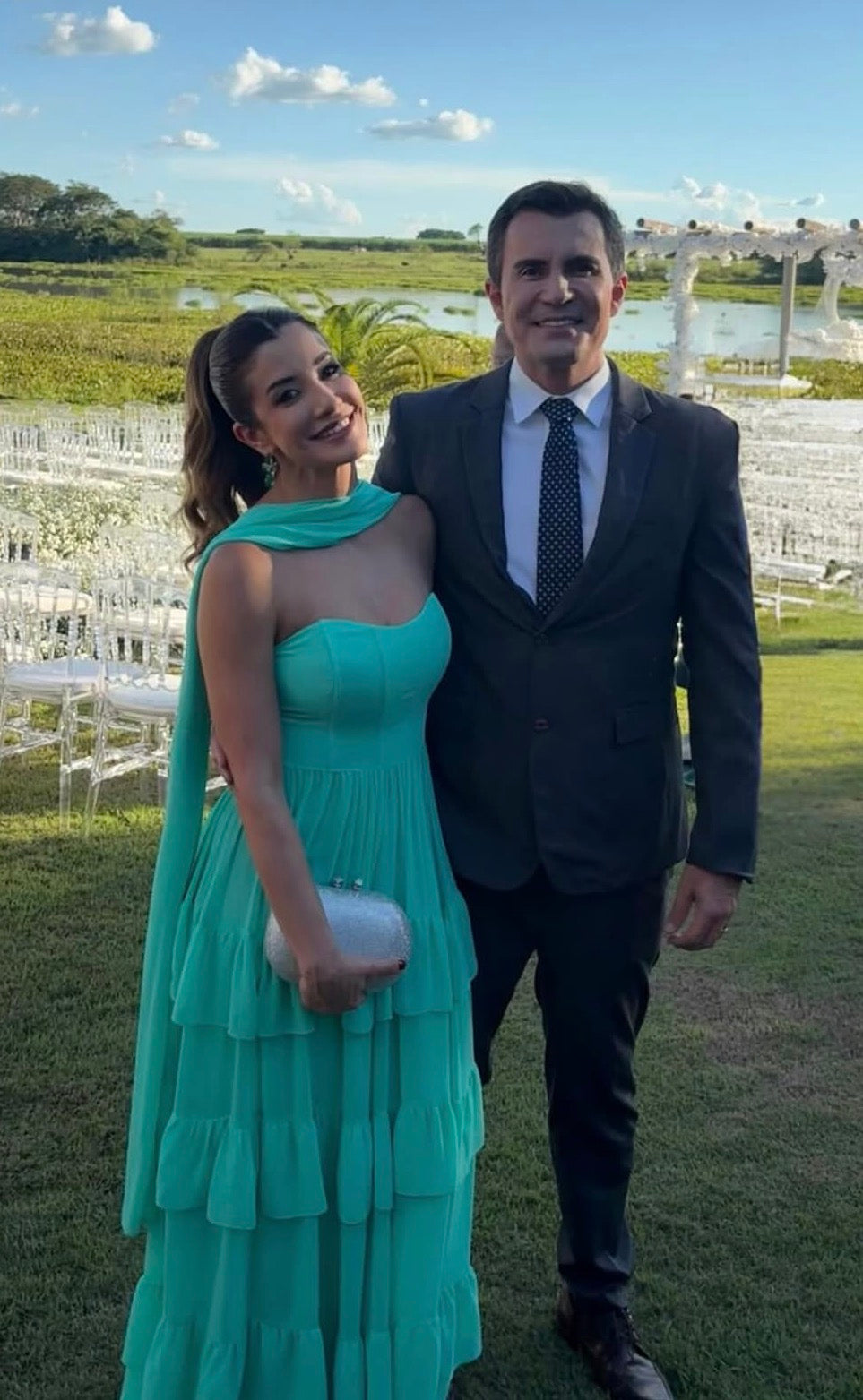 Mint Green A Line Chiffon Wedding Guest Dress Formal Prom Dress  J10016