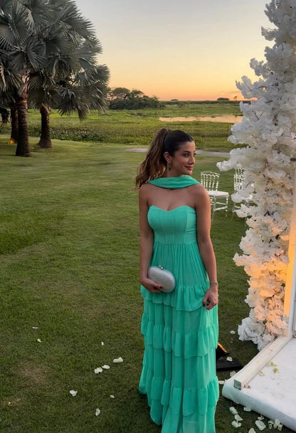 Mint Green A Line Chiffon Wedding Guest Dress Formal Prom Dress  J10016