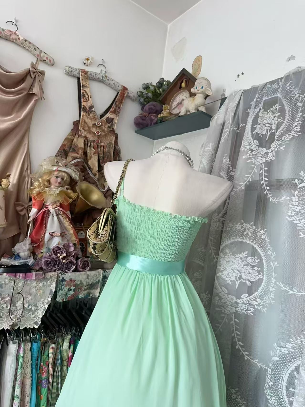 Trägerloses silbernes Vintage-Abendkleid, A-Linie, Geburtstagskleid J9370