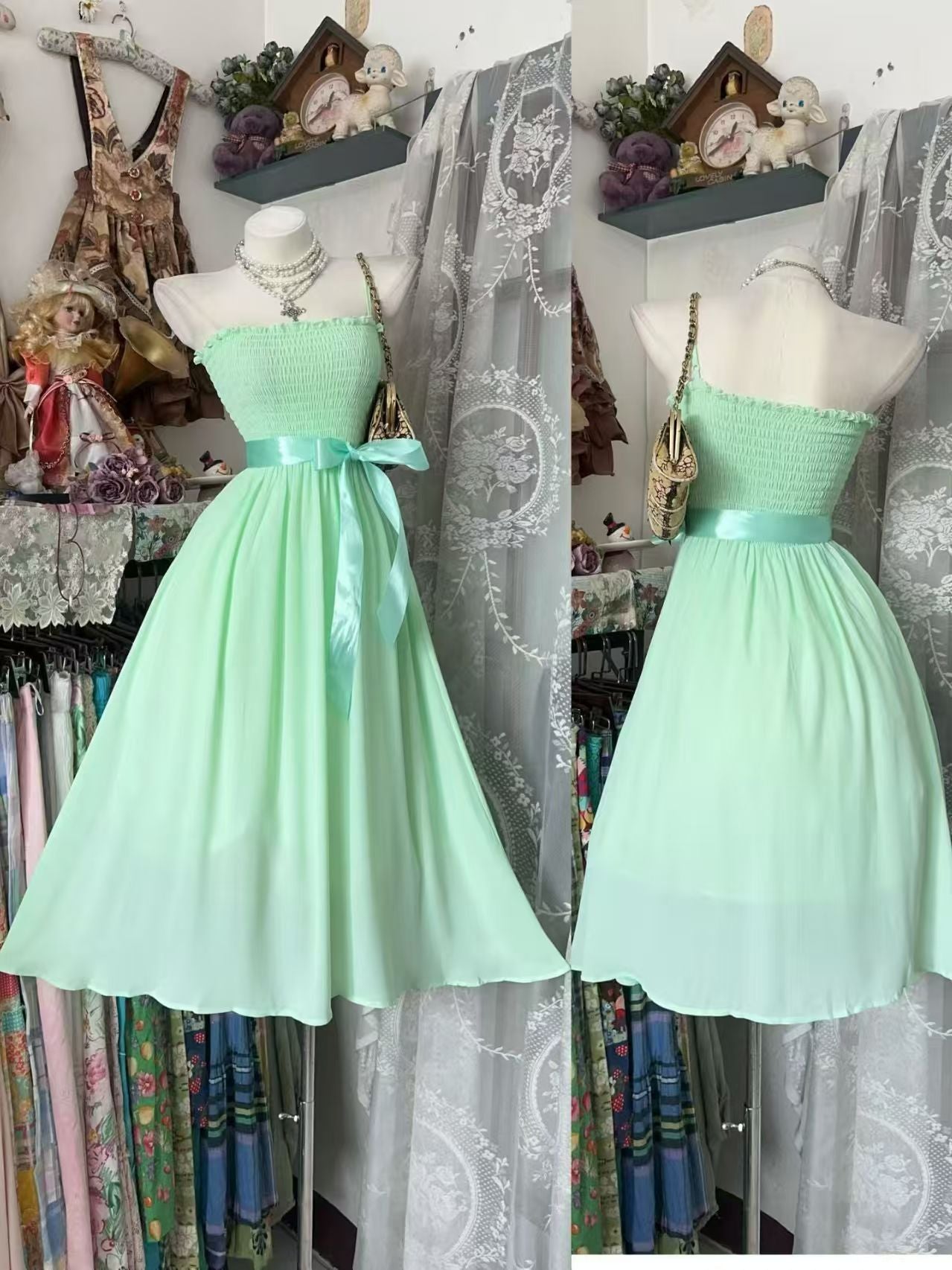 Trägerloses silbernes Vintage-Abendkleid, A-Linie, Geburtstagskleid J9370