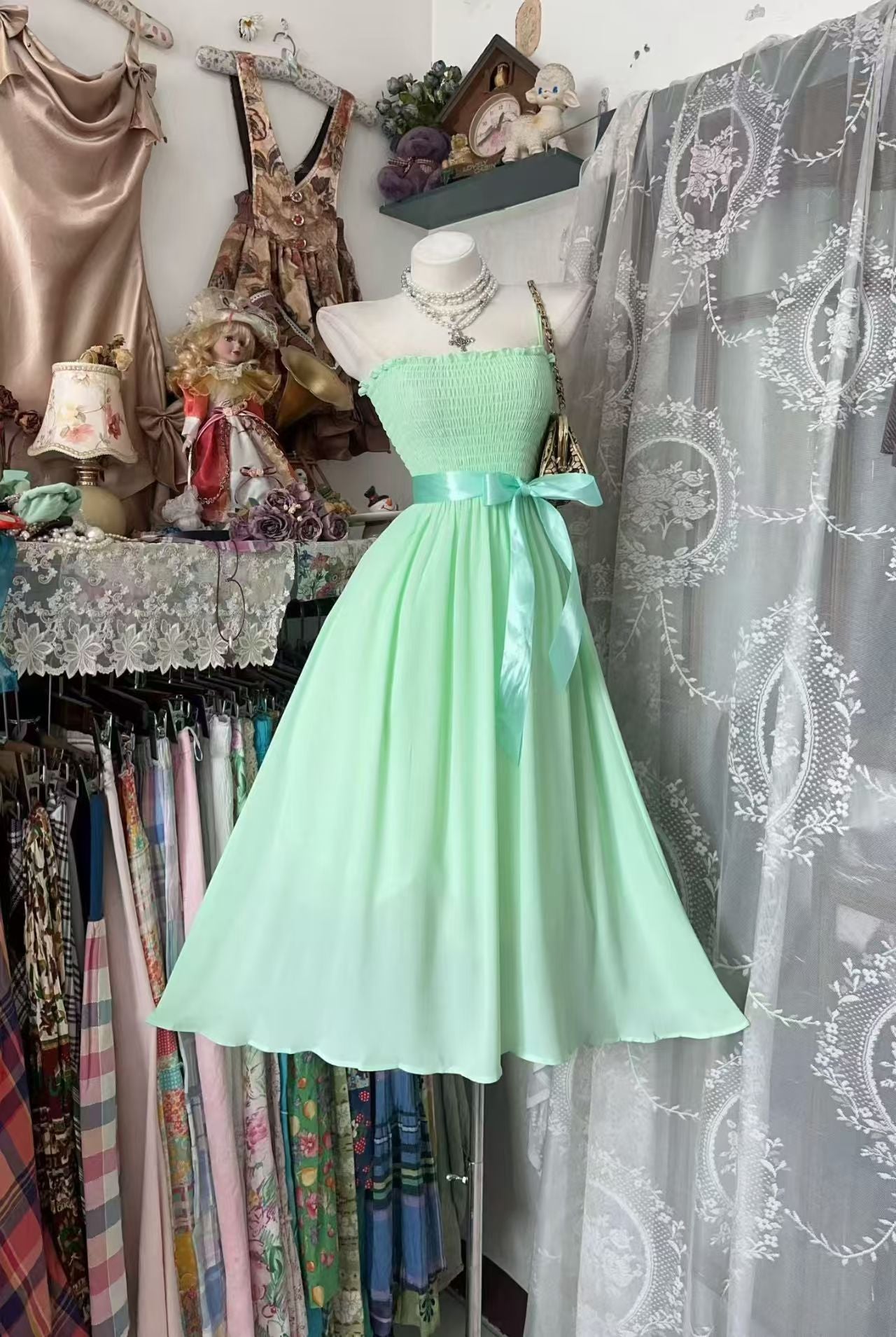 Trägerloses silbernes Vintage-Abendkleid, A-Linie, Geburtstagskleid J9370