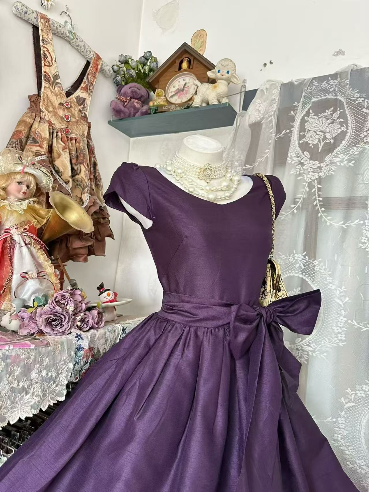 Modest Purple A Line Homecoming Dress Short Birthday Dress  J11014