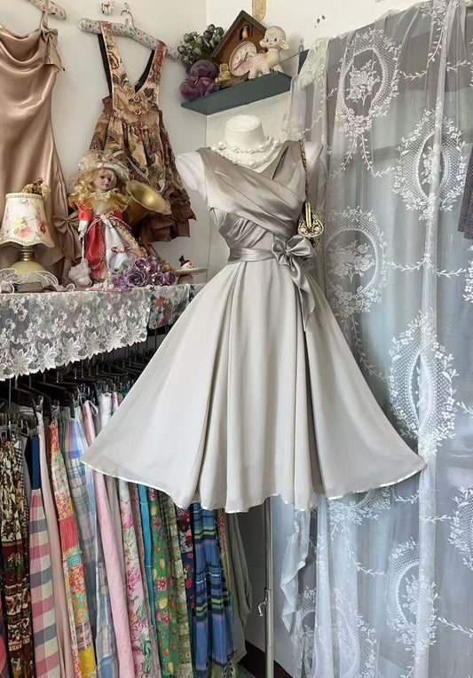 Modest Sleeveless Satin Homecoming Dress Short Cocktail Dress  J11019