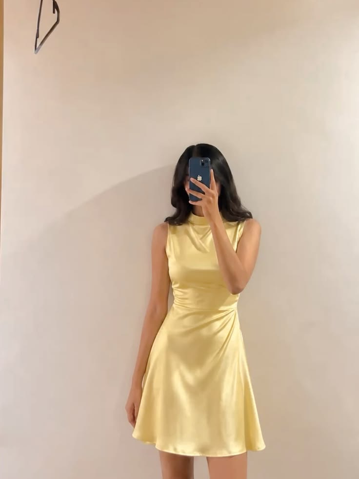 Modest Yellow Satin Homecoming Dress Short Party Dress  J11414