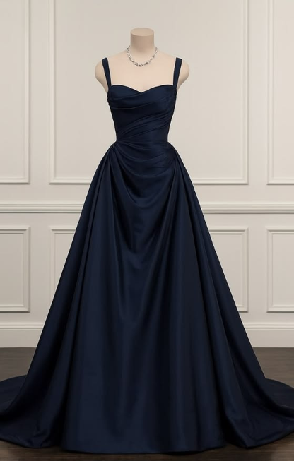 Navy Blue A Line Satin Prom Dress Formal Evening Dress J9871