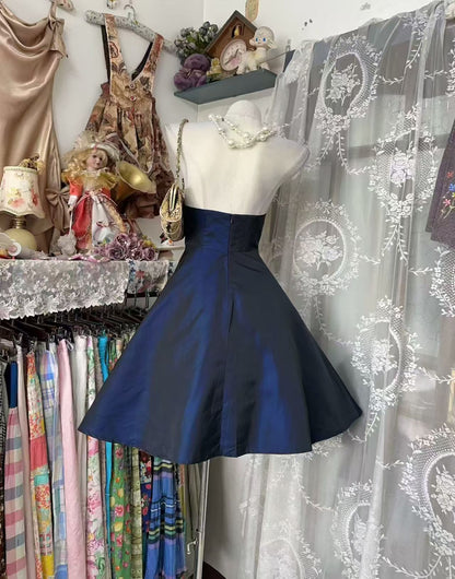 Navy Blue A Line Taffeta Homecoming Dress Short Cocktail Dress  J11018