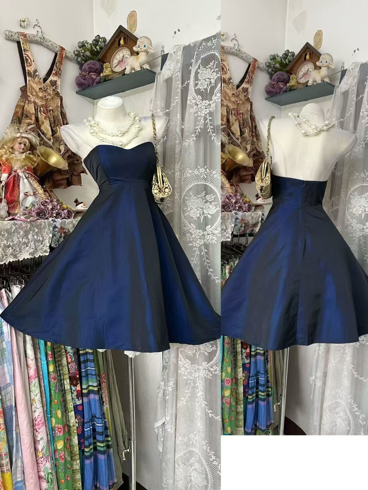 Navy Blue A Line Taffeta Homecoming Dress Short Cocktail Dress  J11018