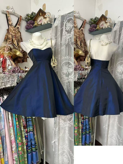 Navy Blue A Line Taffeta Homecoming Dress Short Cocktail Dress  J11018