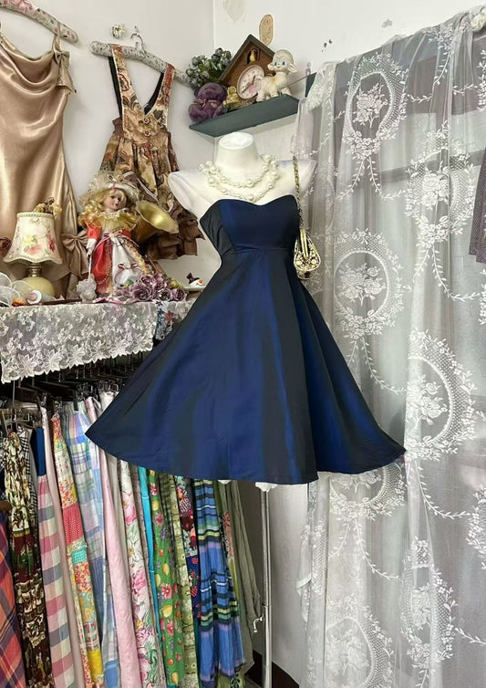 Navy Blue A Line Taffeta Homecoming Dress Short Cocktail Dress  J11018