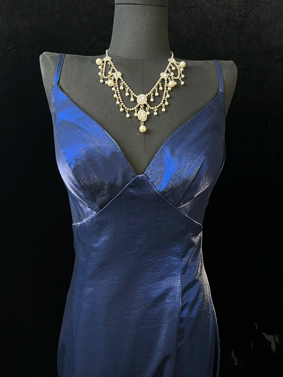 Navy Blue Mermaid Prom Dress V Neck Evening Dress  J10151
