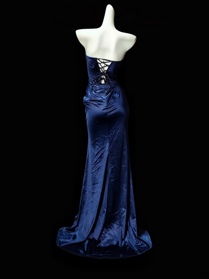 Trägerloses silbernes Vintage-Abendkleid, A-Linie, Geburtstagskleid J9370