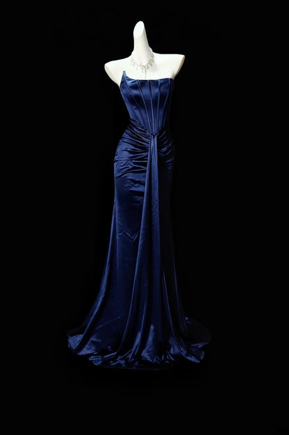 Trägerloses silbernes Vintage-Abendkleid, A-Linie, Geburtstagskleid J9370