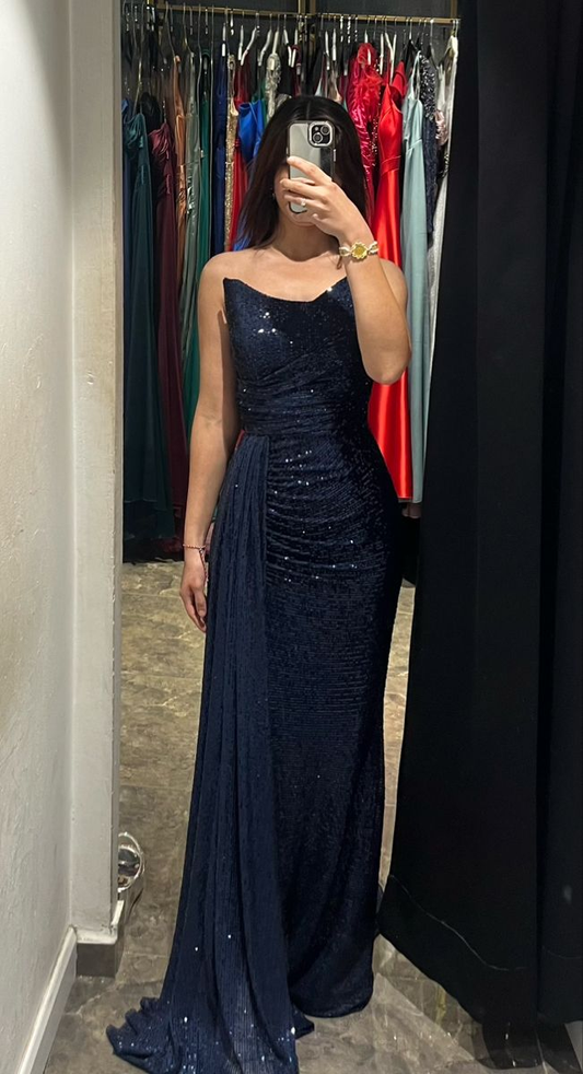 Navy Blue Sequin Formal Prom Dress Sparkle Evening Dress J10221