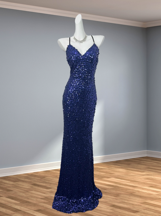 Navy Blue Sequin Sheath Formal Prom Dress Sparkle Evening Dress J10348