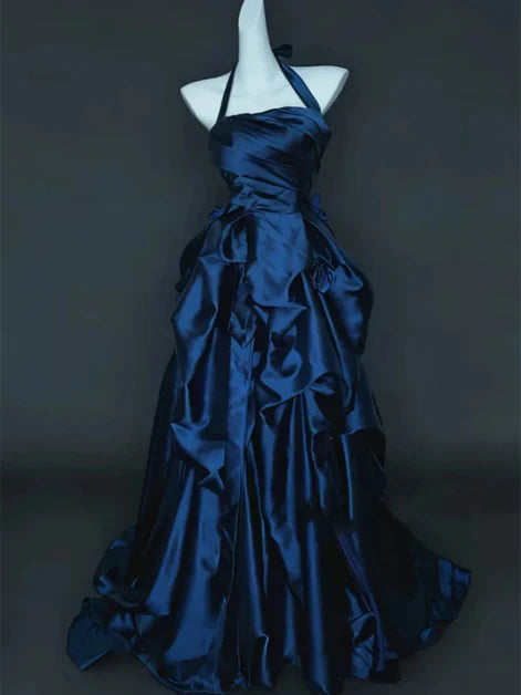 Robe de bal bustier violette en satin avec appliques, robe de soirée formelle J9413